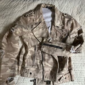 Gorgeous BALMAIN Cotton Destroyed Camouflage Biker Jacket made in Italy M